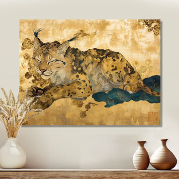 Smiling Lynx Asian Vintage Gold - Brown Leopard Wall Art